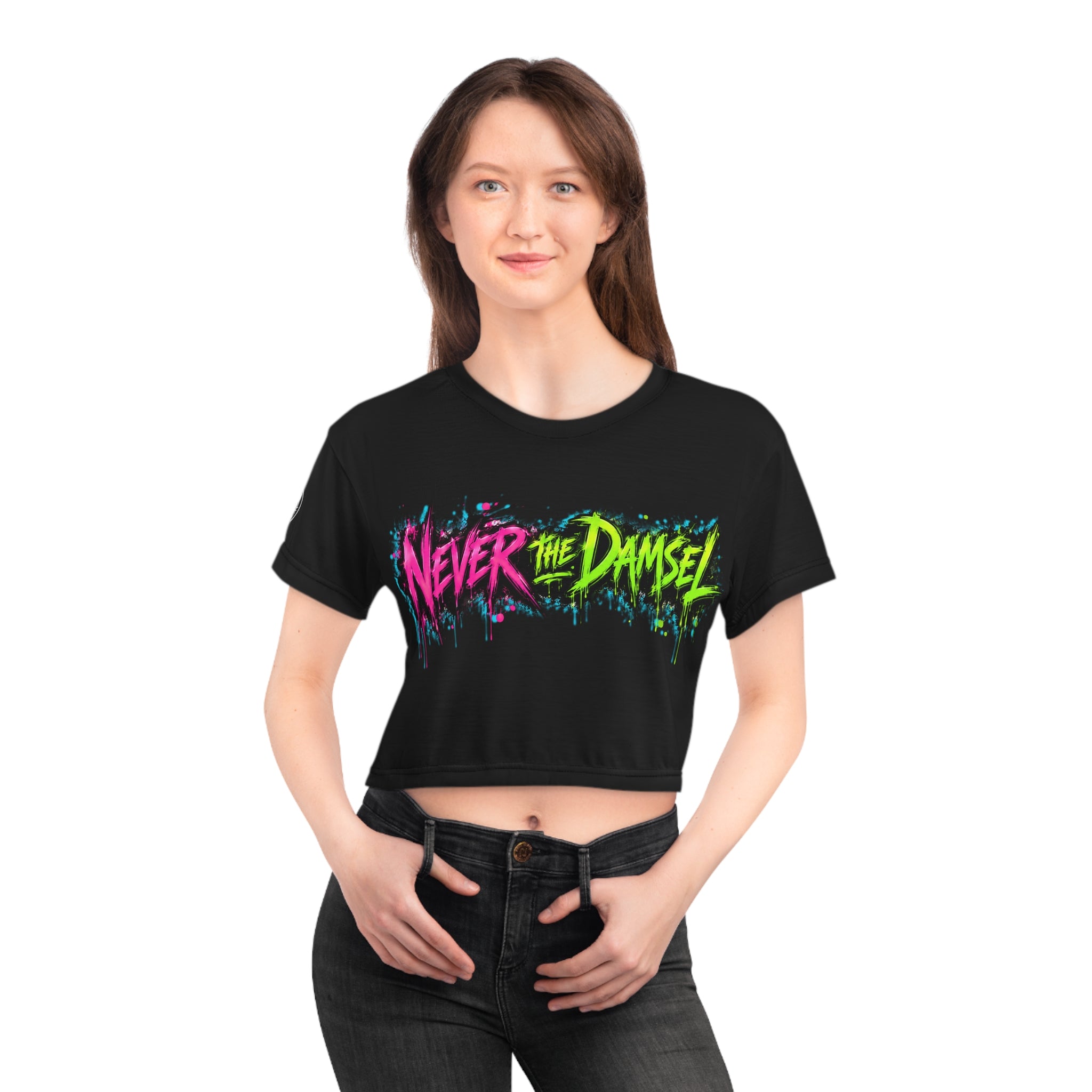 Never the Damsel / Always Be a Dragon Crop Tee | Neon Graffiti Dragon Women's Crop Top | Chaos Kitten Emporium®