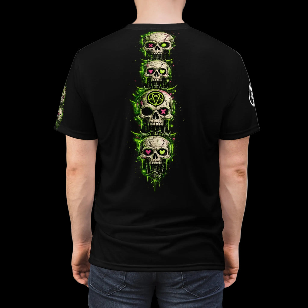Chaos Kitten Gothic graphic T-shirt with all-over print, featuring a bold kitten design on a black cotton fabric.