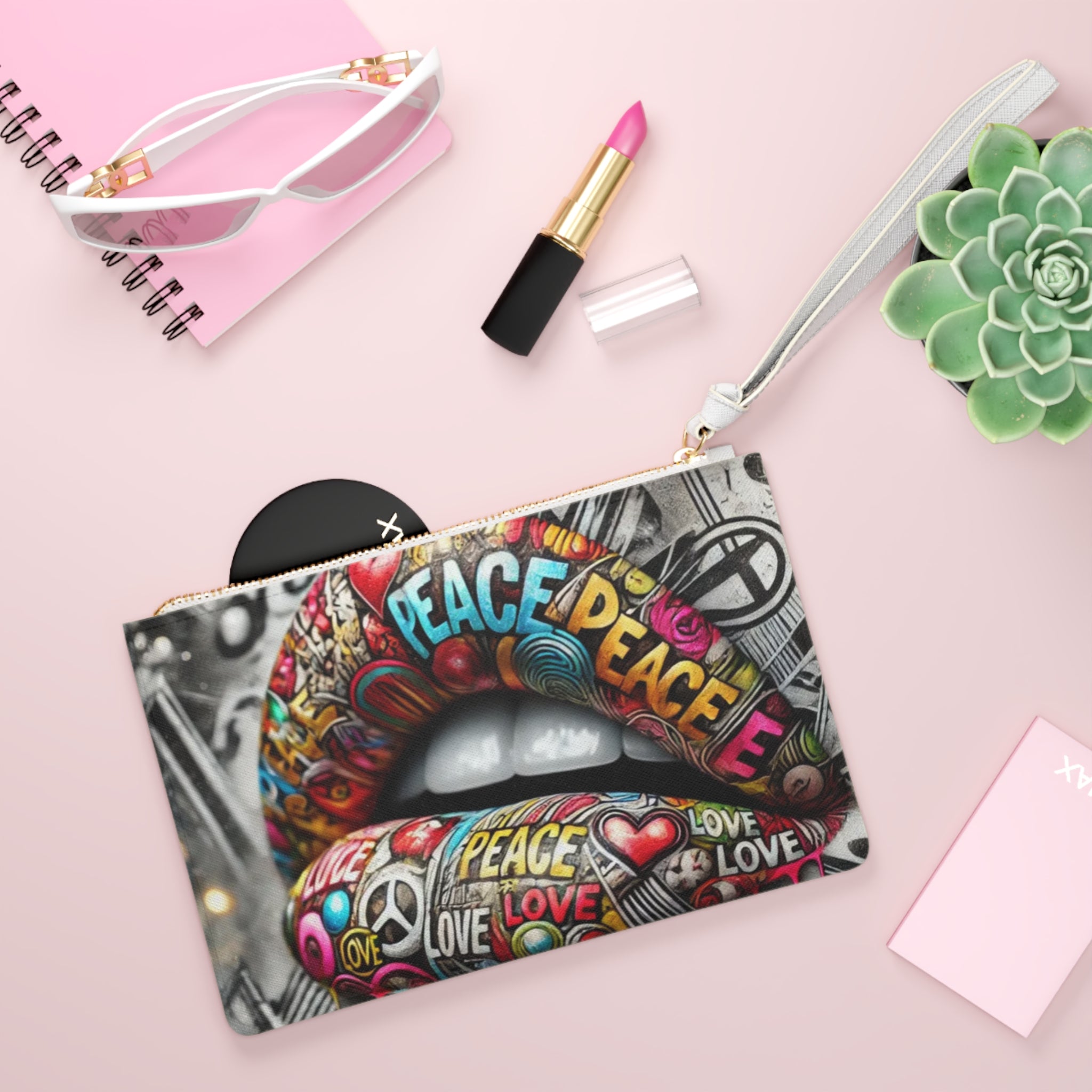 Chaos Kitten Emporium® Vegan Leather Clutch Bag | Bold Peace & Love Design | Streetwear Chic