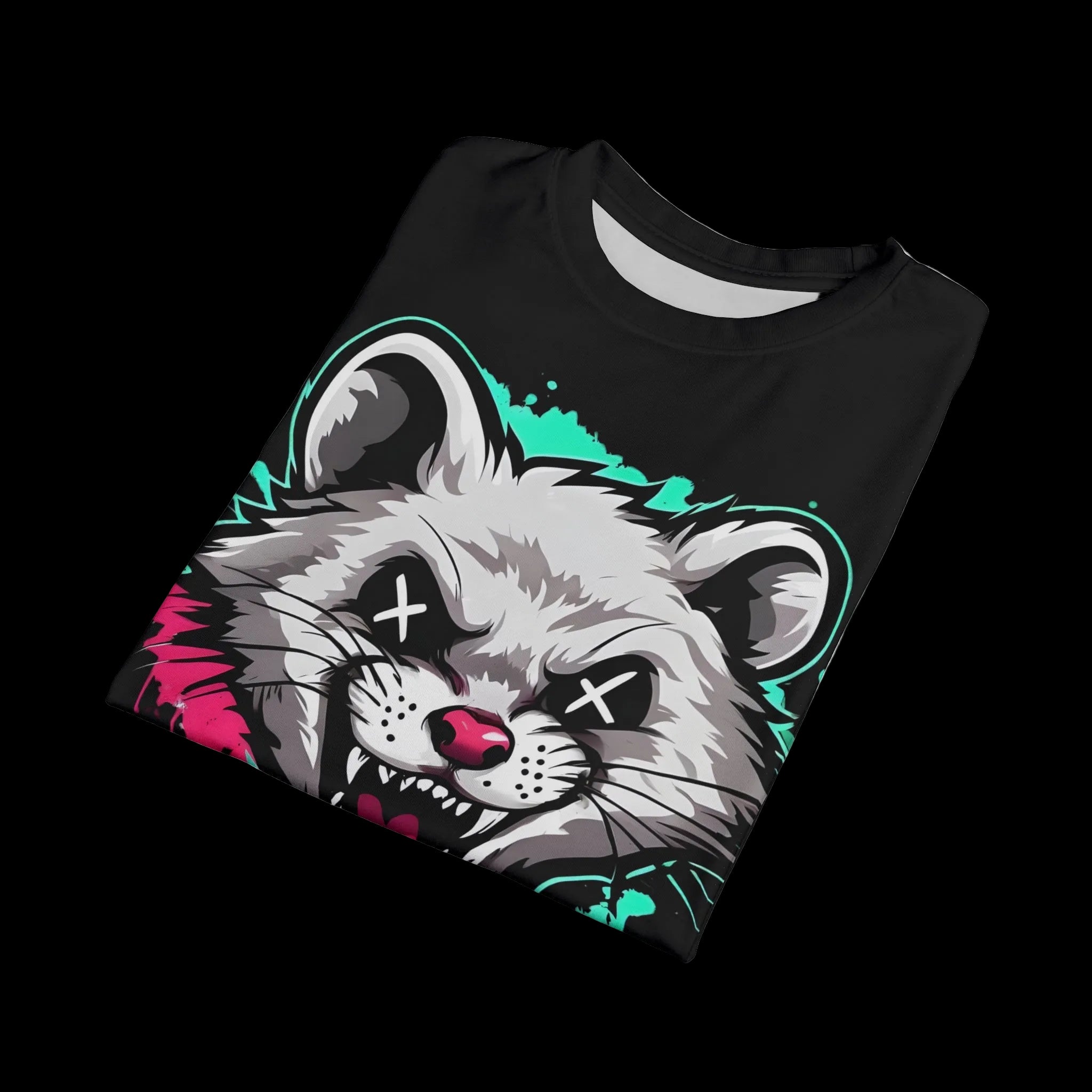 All-over print Graffiti Grunge Ferret graphic tee from Chaos Kitten Emporium, featuring bold ferret graffiti art on a gothic-inspired shirt.