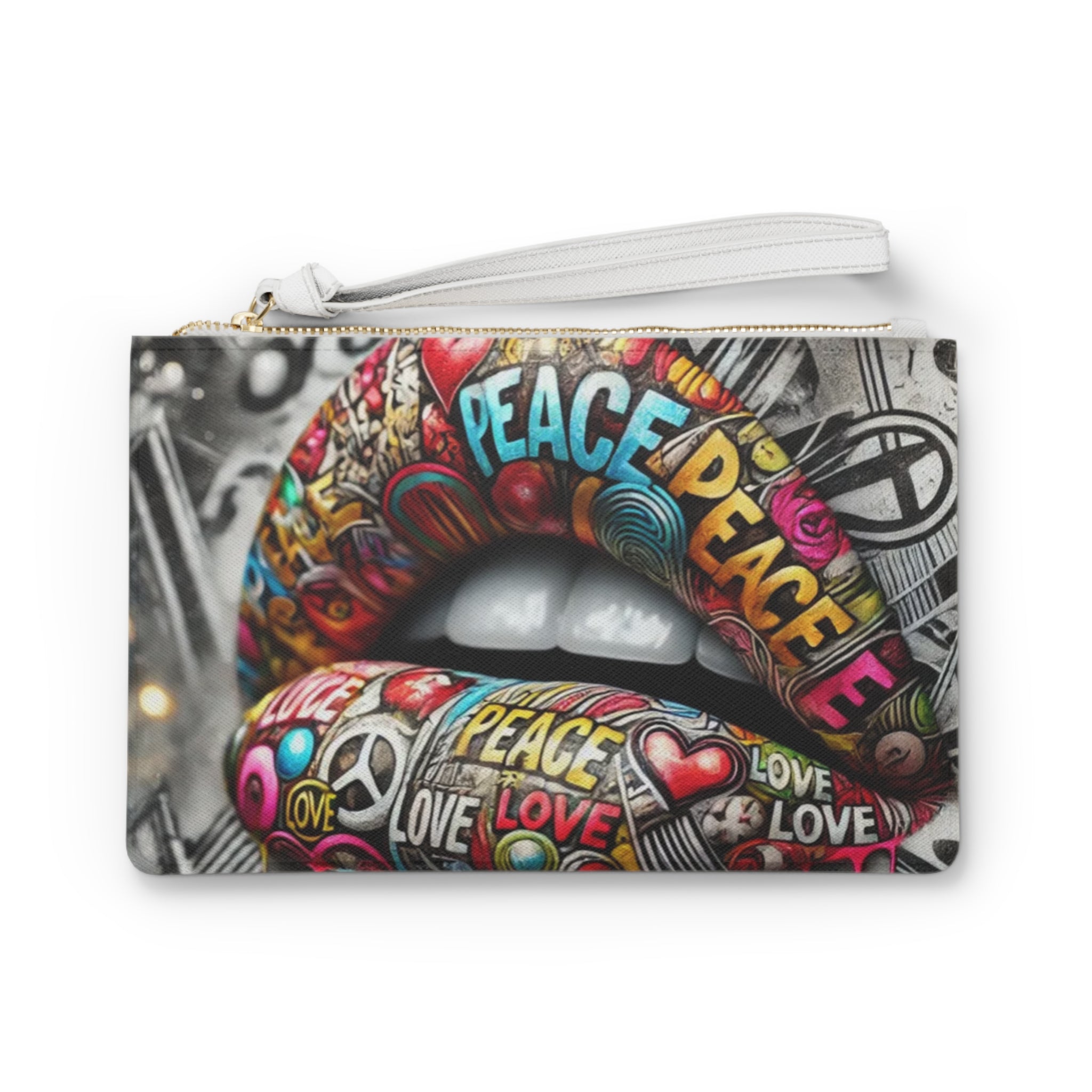 Chaos Kitten Emporium® Vegan Leather Clutch Bag | Bold Peace & Love Design | Streetwear Chic