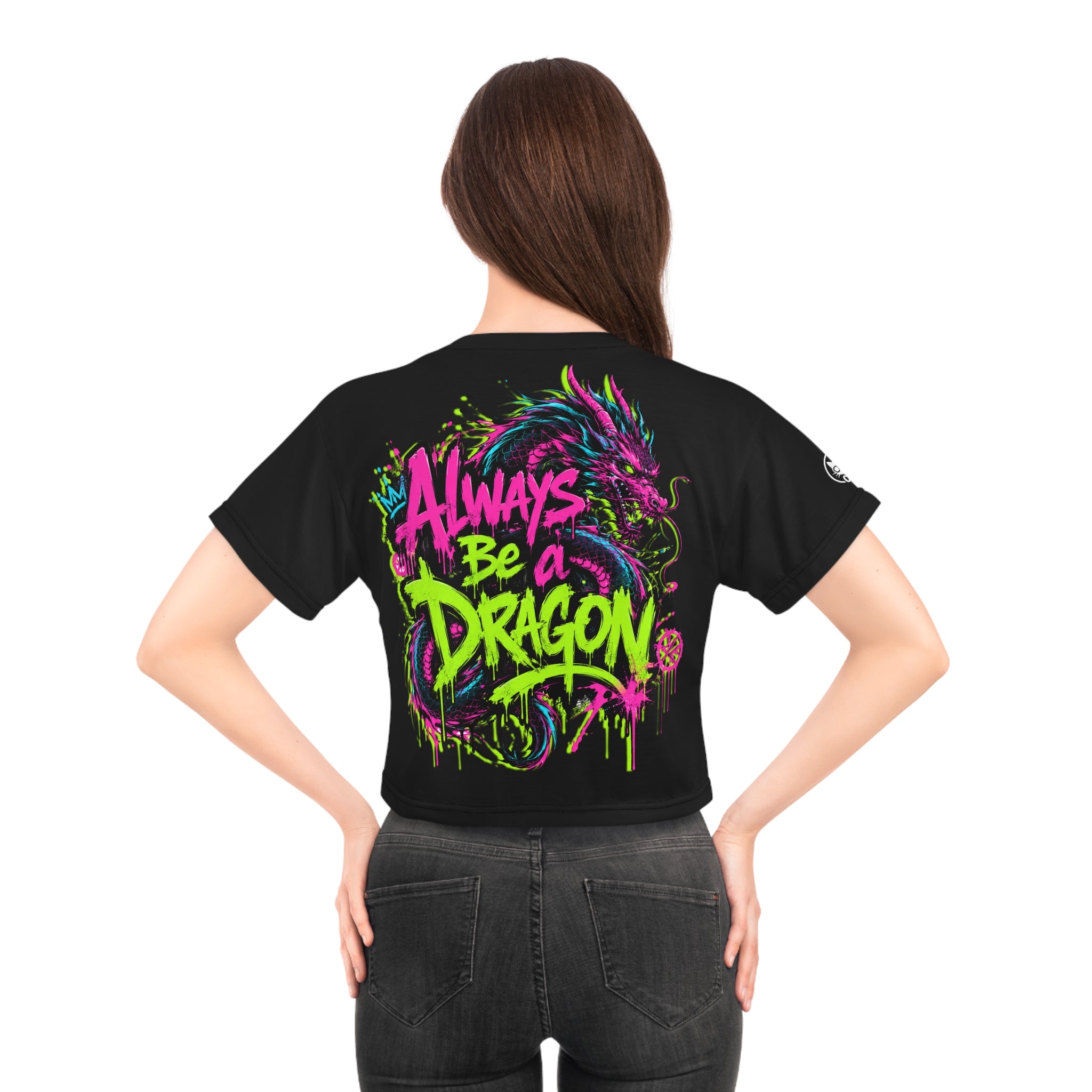 Never the Damsel / Always Be a Dragon Crop Tee | Neon Graffiti Dragon Women's Crop Top | Chaos Kitten Emporium®