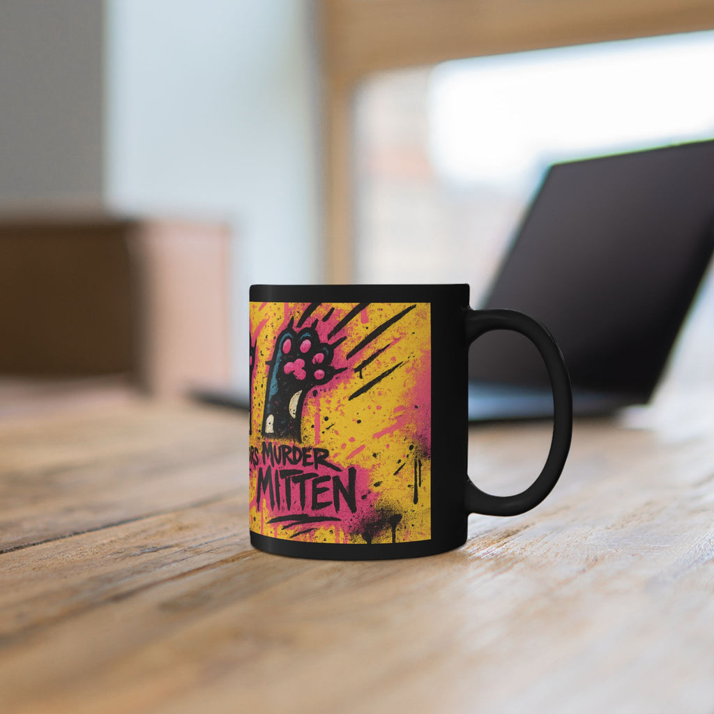Rock Paper Scissors Murder Mittens” Design | Unique Cat Art Coffee Cup | 11oz & 15oz
