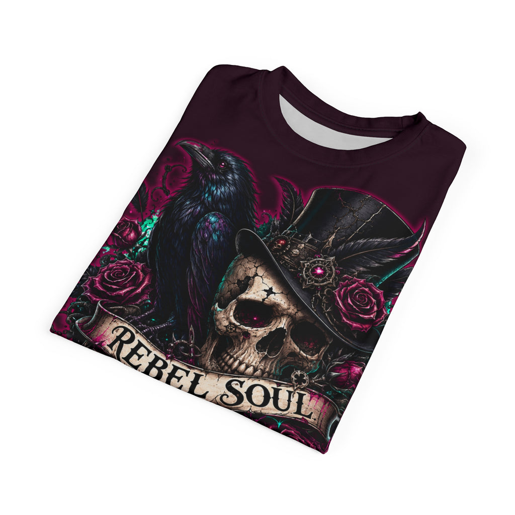 Rebel Soul Skull with Raven Tee | Gothic Rose Skull Shirt | Chaos Kitten Emporium®