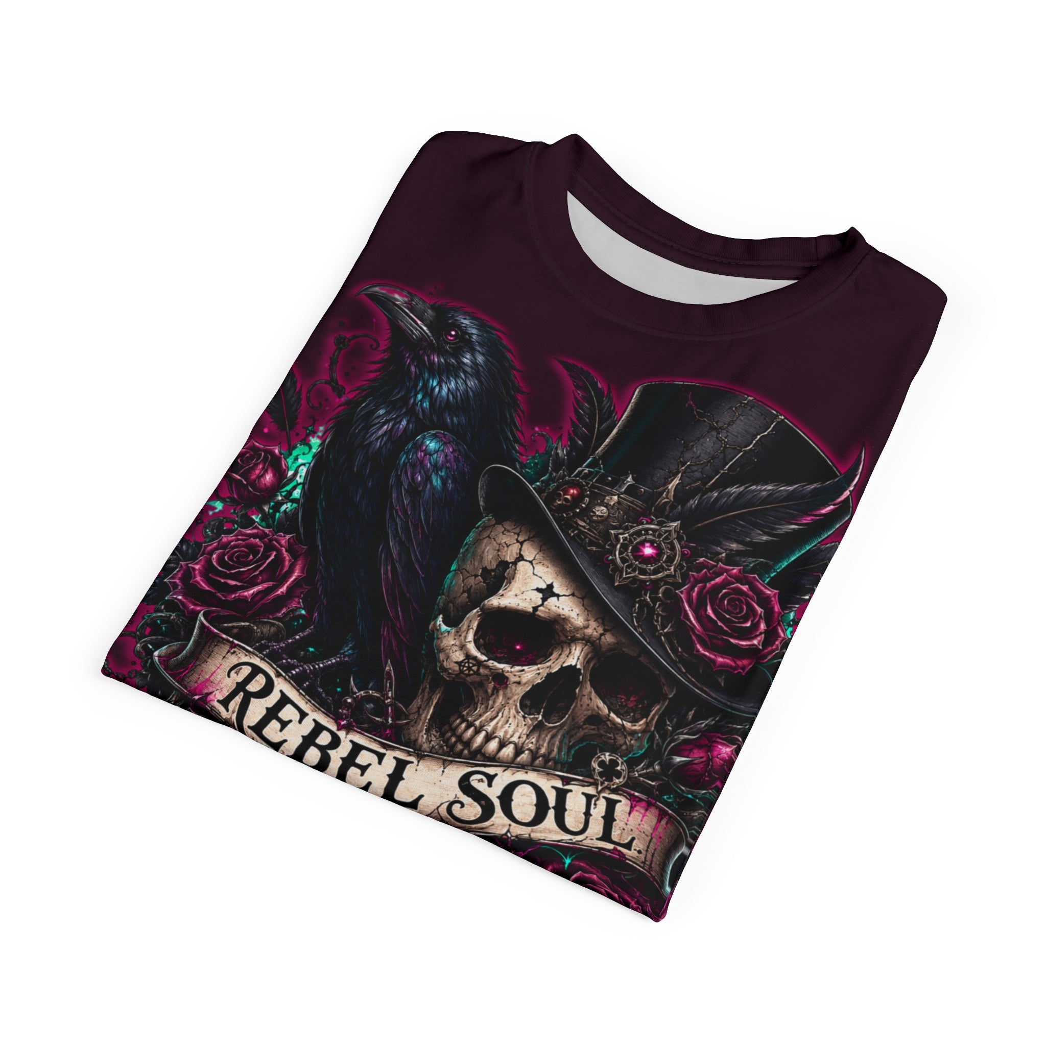 Rebel Soul Skull with Raven Tee | Gothic Rose Skull Shirt | Chaos Kitten Emporium®