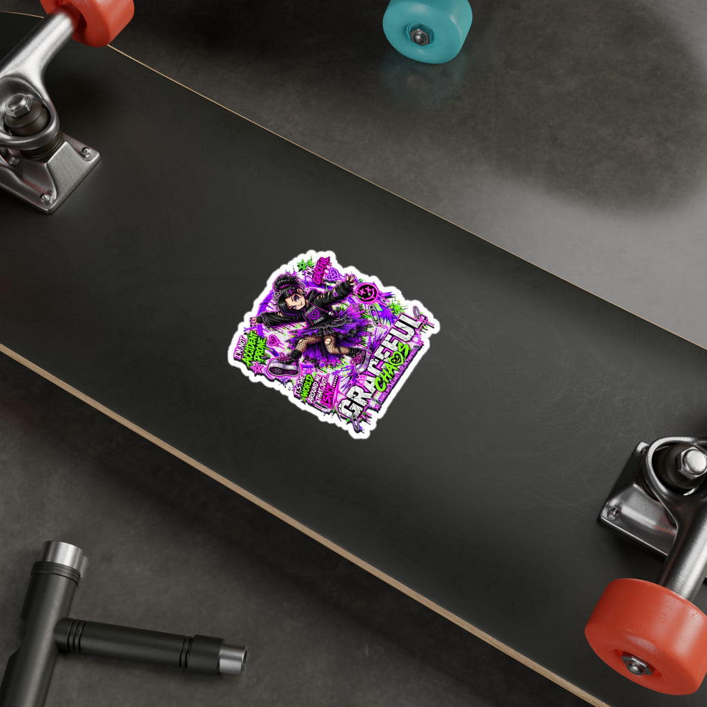a skateboard with a sticker on it