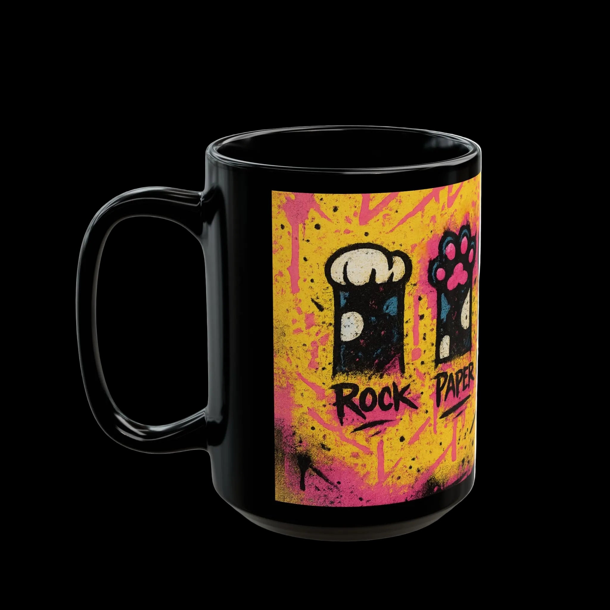 Rock Paper Scissors Murder Mittens” Design | Unique Cat Art Coffee Cup | 11oz & 15oz