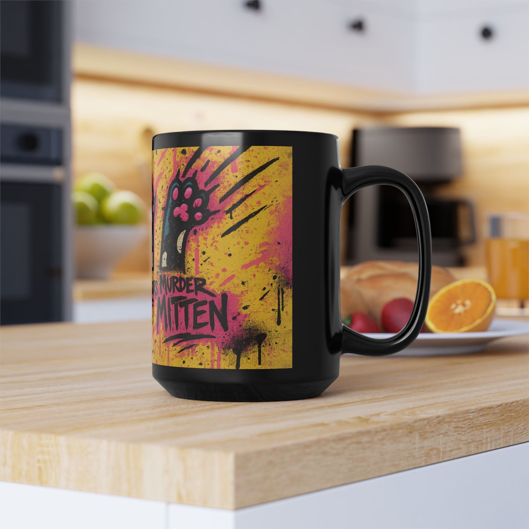 Rock Paper Scissors Murder Mittens” Design | Unique Cat Art Coffee Cup | 11oz & 15oz