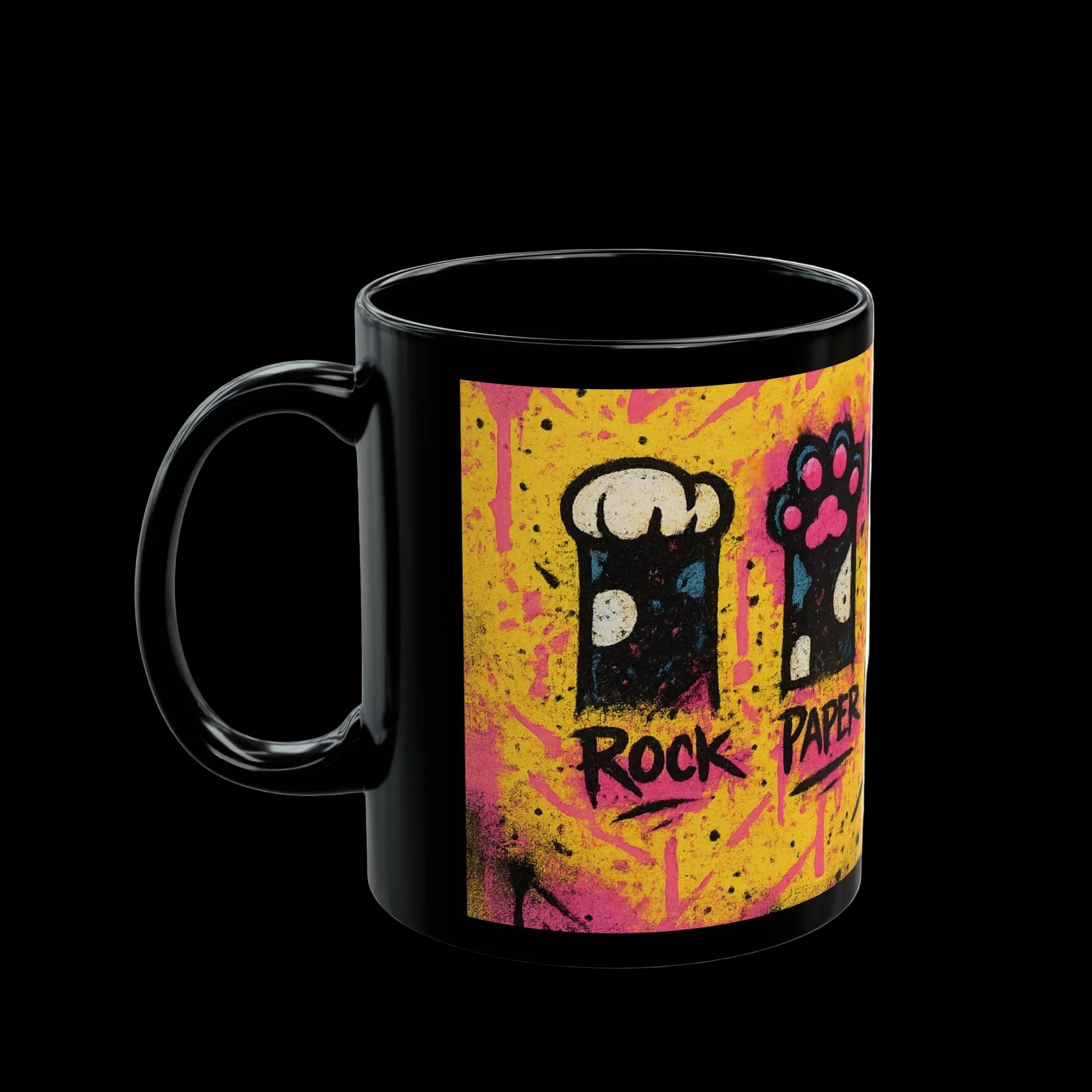Rock Paper Scissors Murder Mittens” Design | Unique Cat Art Coffee Cup | 11oz & 15oz