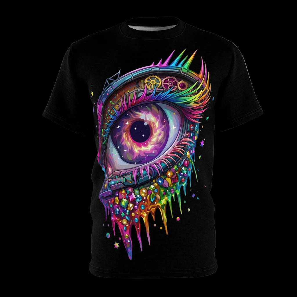 Black t-shirt with a colorful eye design Chaos Kitten Emporium® Streetwear
