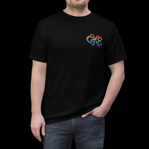 Black CKE Rainbow Pride Medusa T-Shirt featuring a colorful graphic design on the front.