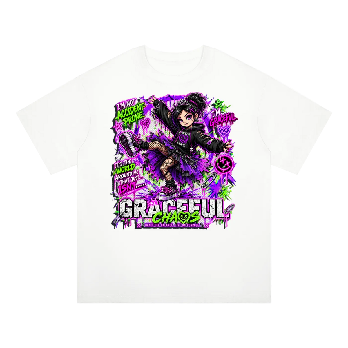 a white t-shirt with a cartoon character on it