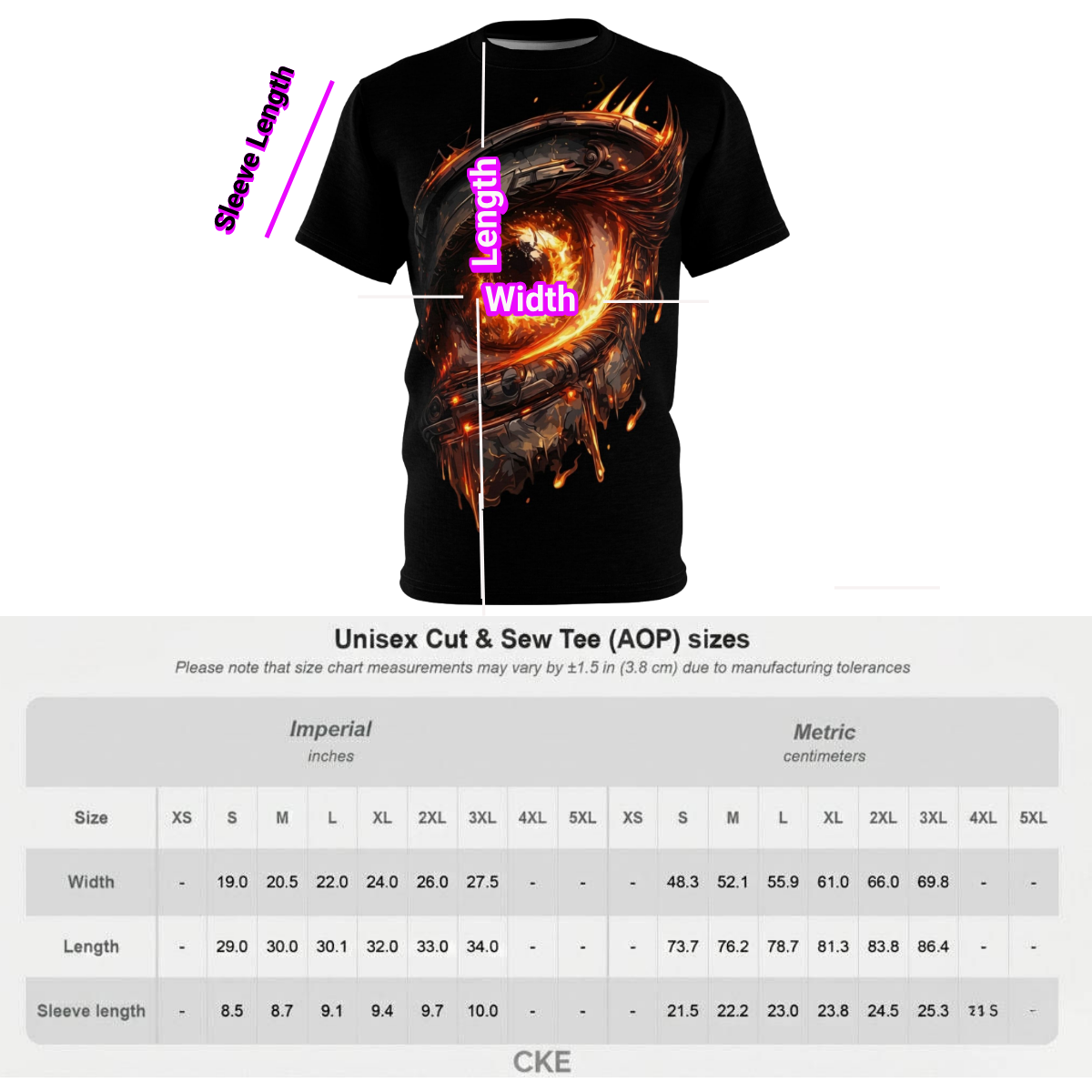 Black performance tee featuring a vivid molten graphic design with fiery textures, perfect for dark fantasy streetwear.