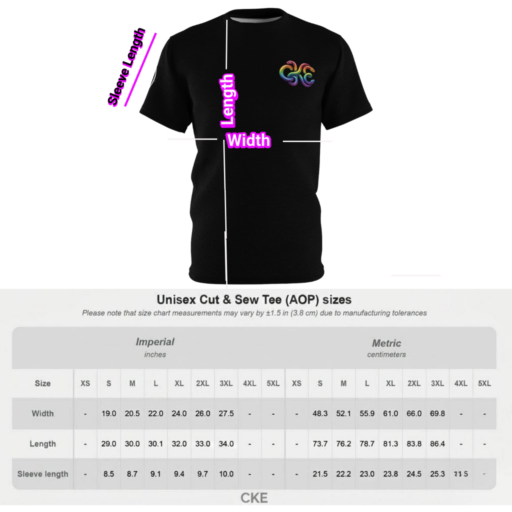 Black t-shirt featuring a colorful Medusa graphic with a rainbow snake mane and ancient rune-inspired design.