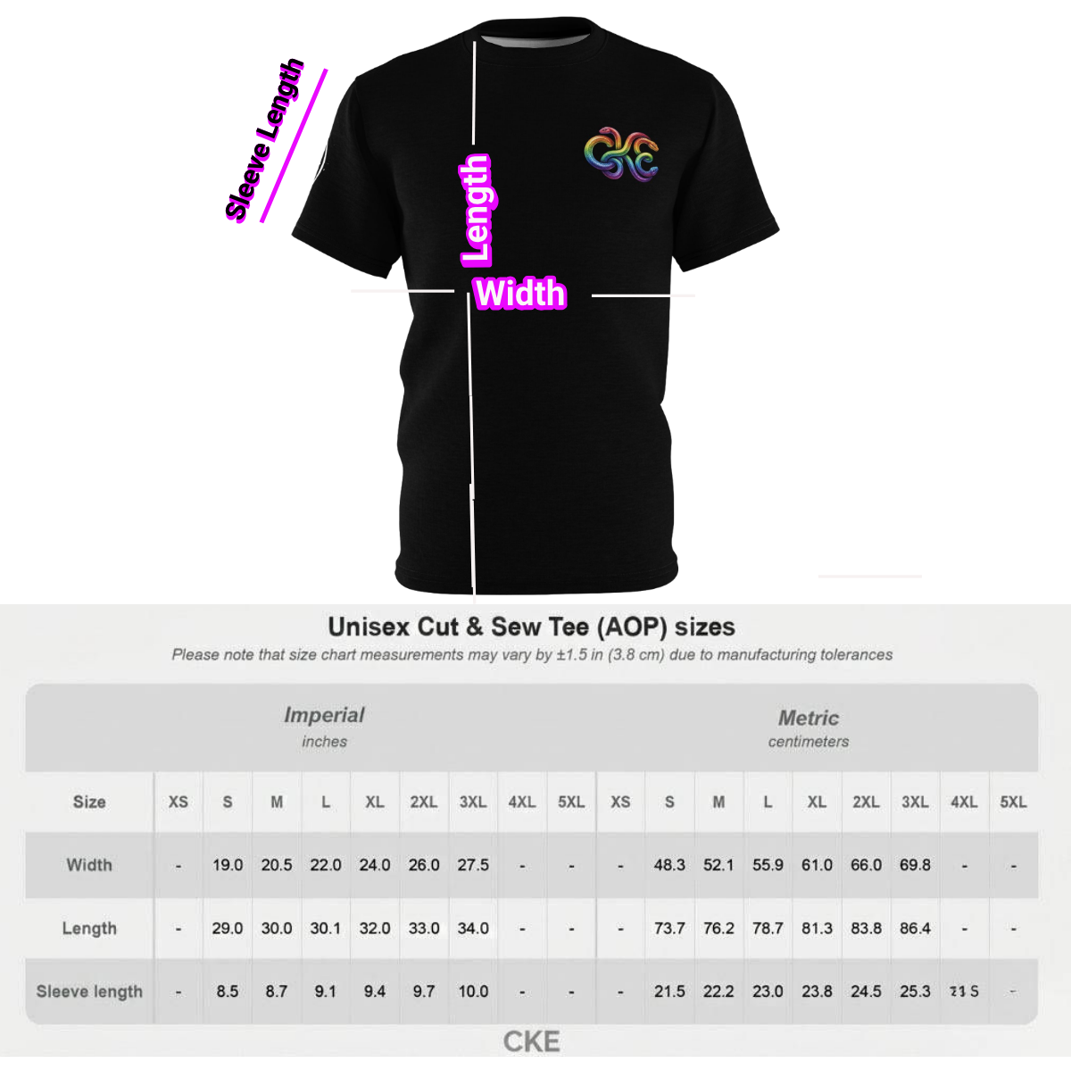 Black t-shirt featuring a colorful Medusa graphic with a rainbow snake mane and ancient rune-inspired design.