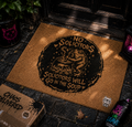 Gothic "No Solicitors" doormat featuring chaos kitten design, home decor by Printify from Chaos Kitten Emporium.