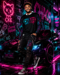 Neon Chaos graphic hoodie by Chaos Kitten Emporium with vibrant all-over print, featuring bold neon design on soft fabric.