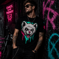 Graffiti grunge ferret graphic tee by Printify featuring all-over graffiti and gothic design with chaos kitten motif.