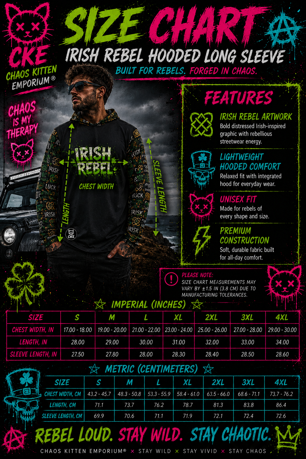Irish Rebel Performance Sport Hoodie with Gothic graphic print, all-over design, by Printify, featuring bold, artistic imagery.