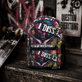 Rebel's Cry Backpack by Printify featuring edgy chic design with chaos kitten artwork, black straps, and spacious bag interior.