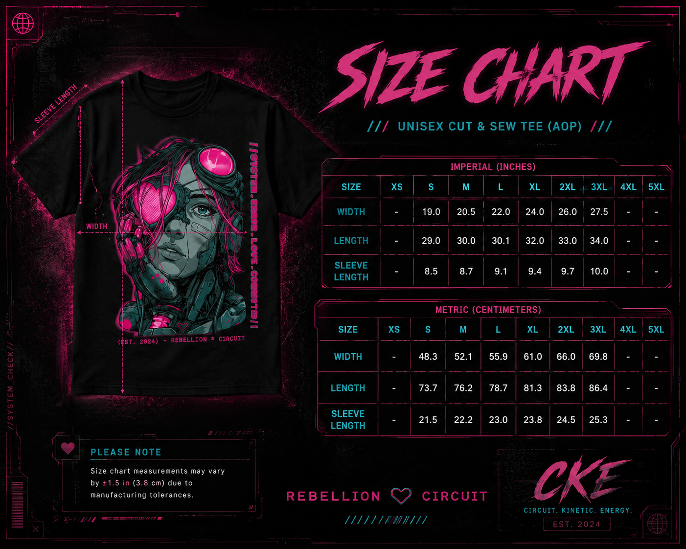 Cybernetic Conduit graphic tee from Chaos Kitten Emporium featuring all-over print gothic design by Printify.