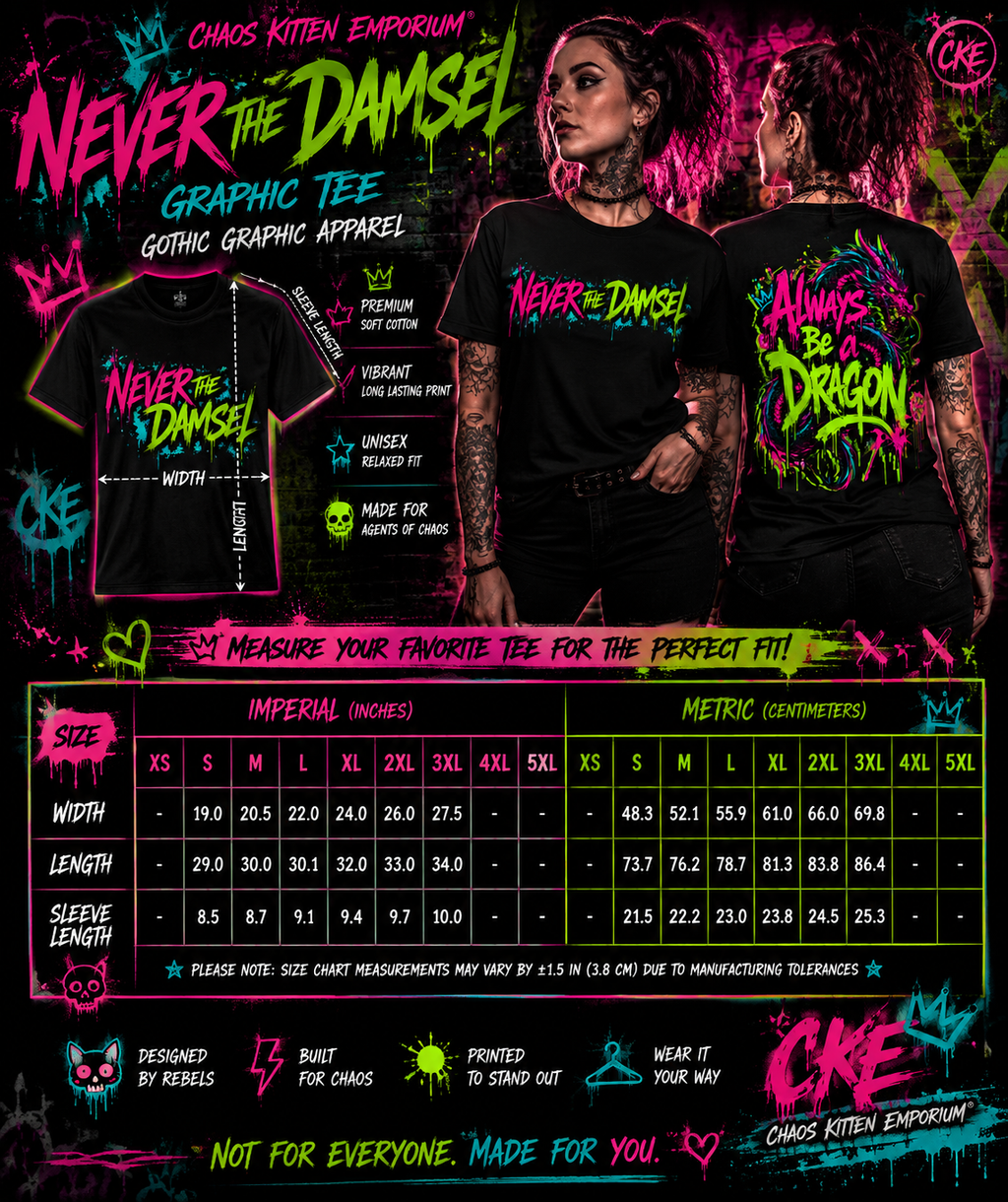 Never the Damsel Graphic Tee | Gothic Graphic Apparel | Chaos Kitten Emporium®
