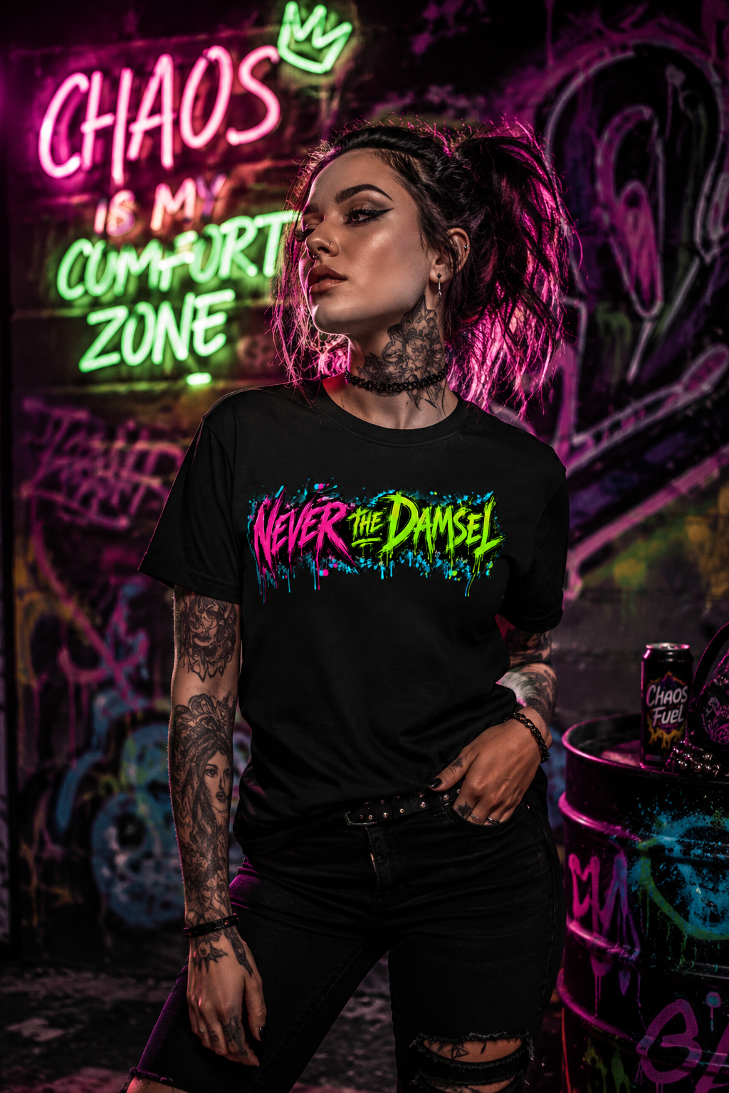 Never the Damsel Graphic Tee | Gothic Graphic Apparel | Chaos Kitten Emporium®