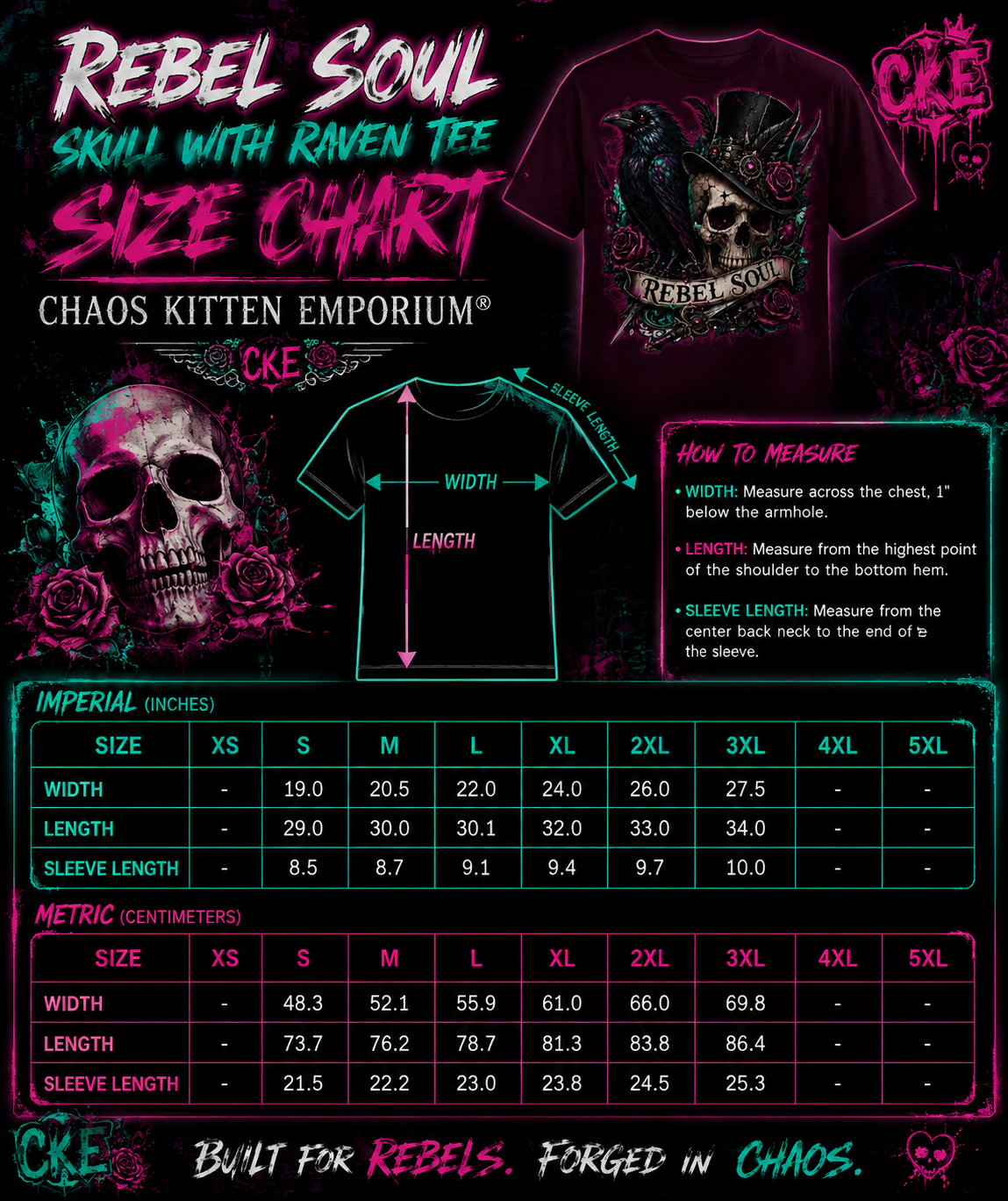 Rebel Soul Skull with Raven Tee | Gothic Rose Skull Shirt | Chaos Kitten Emporium®
