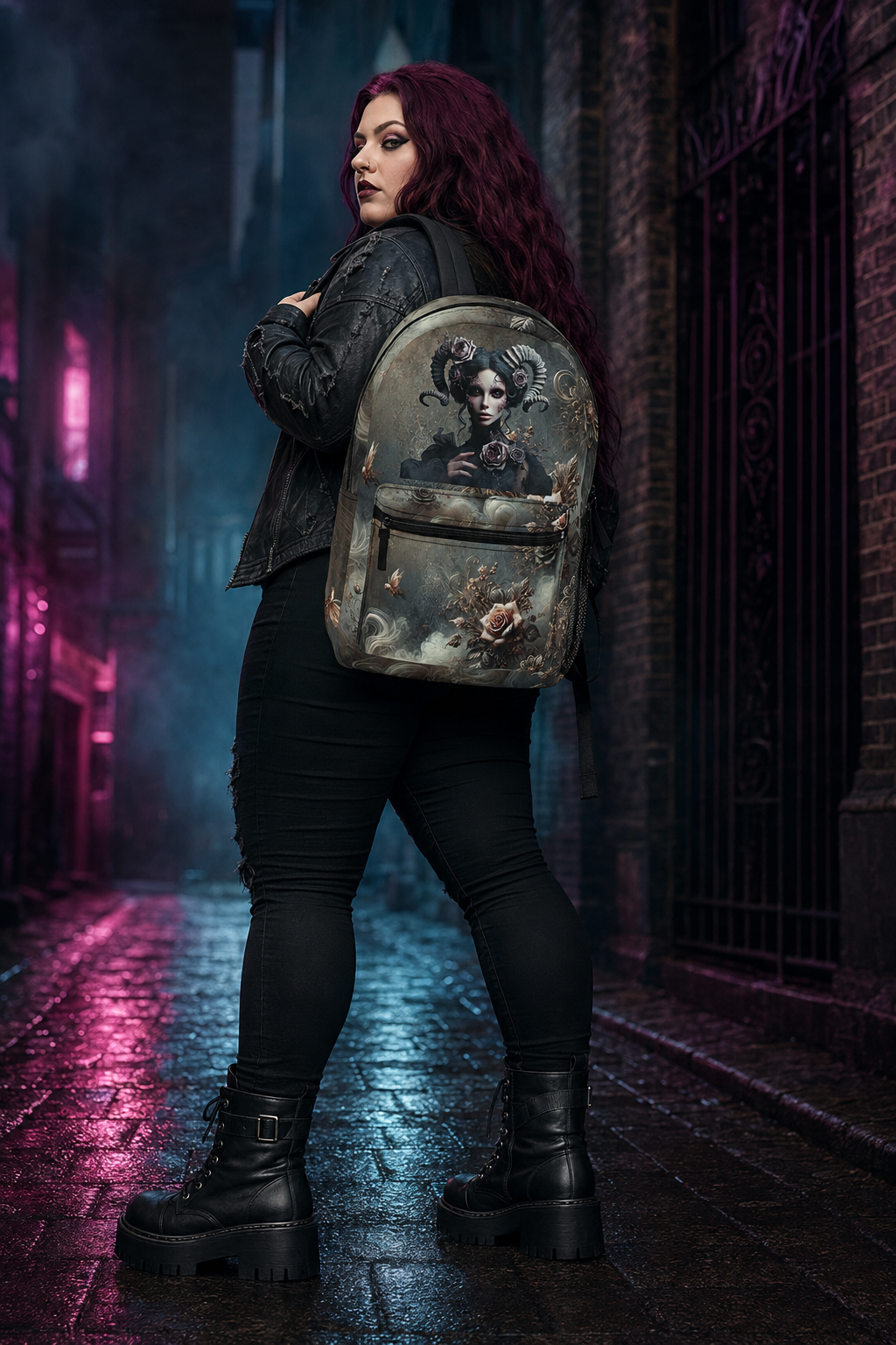 Ethereal Gothic Rose Backpack - Dark Fantasy Bag, Mystical Floral Art, Travel Knapsack, Unique Design