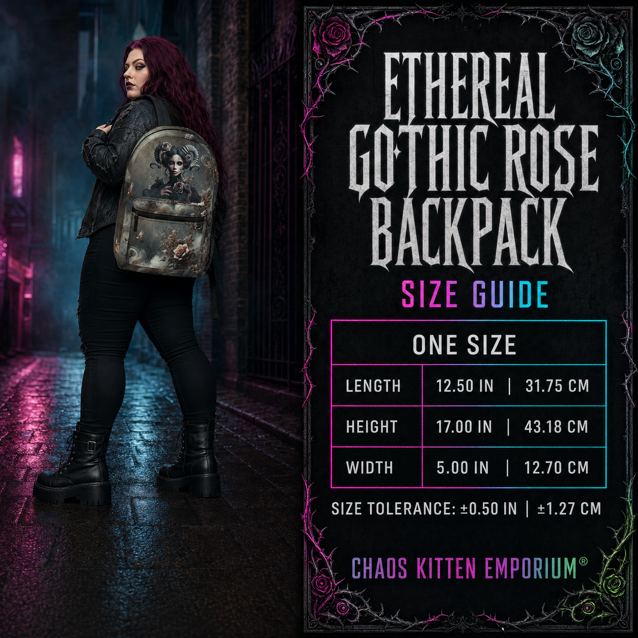 Ethereal Gothic Rose Backpack - Dark Fantasy Bag, Mystical Floral Art, Travel Knapsack, Unique Design