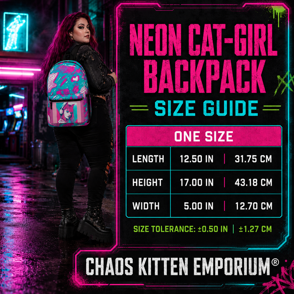 Neon Cat-Girl Risograph Backpack | Alternative Art Rucksack | Chaos Kitten Emporium®