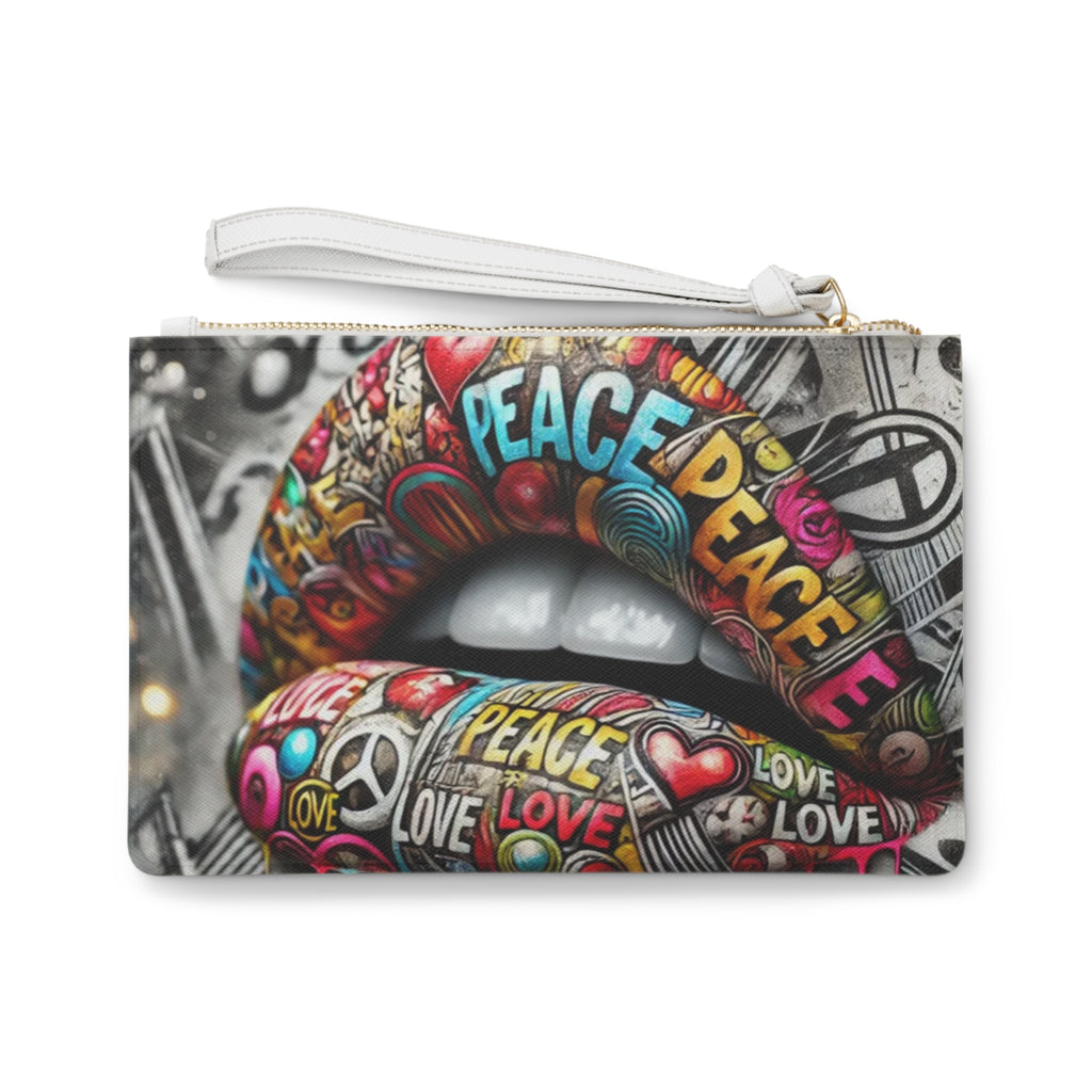 Chaos Kitten Emporium® Vegan Leather Clutch Bag | Bold Peace & Love Design | Streetwear Chic