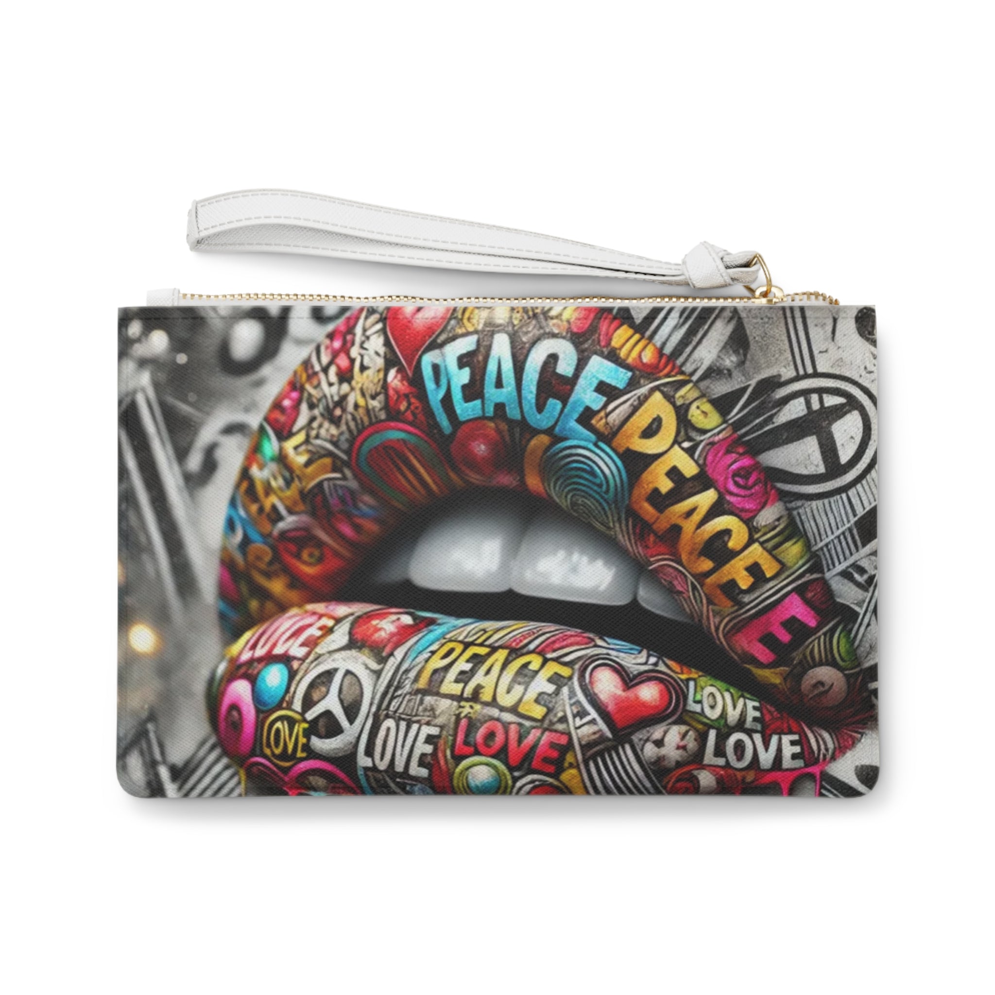 Chaos Kitten Emporium® Vegan Leather Clutch Bag | Bold Peace & Love Design | Streetwear Chic
