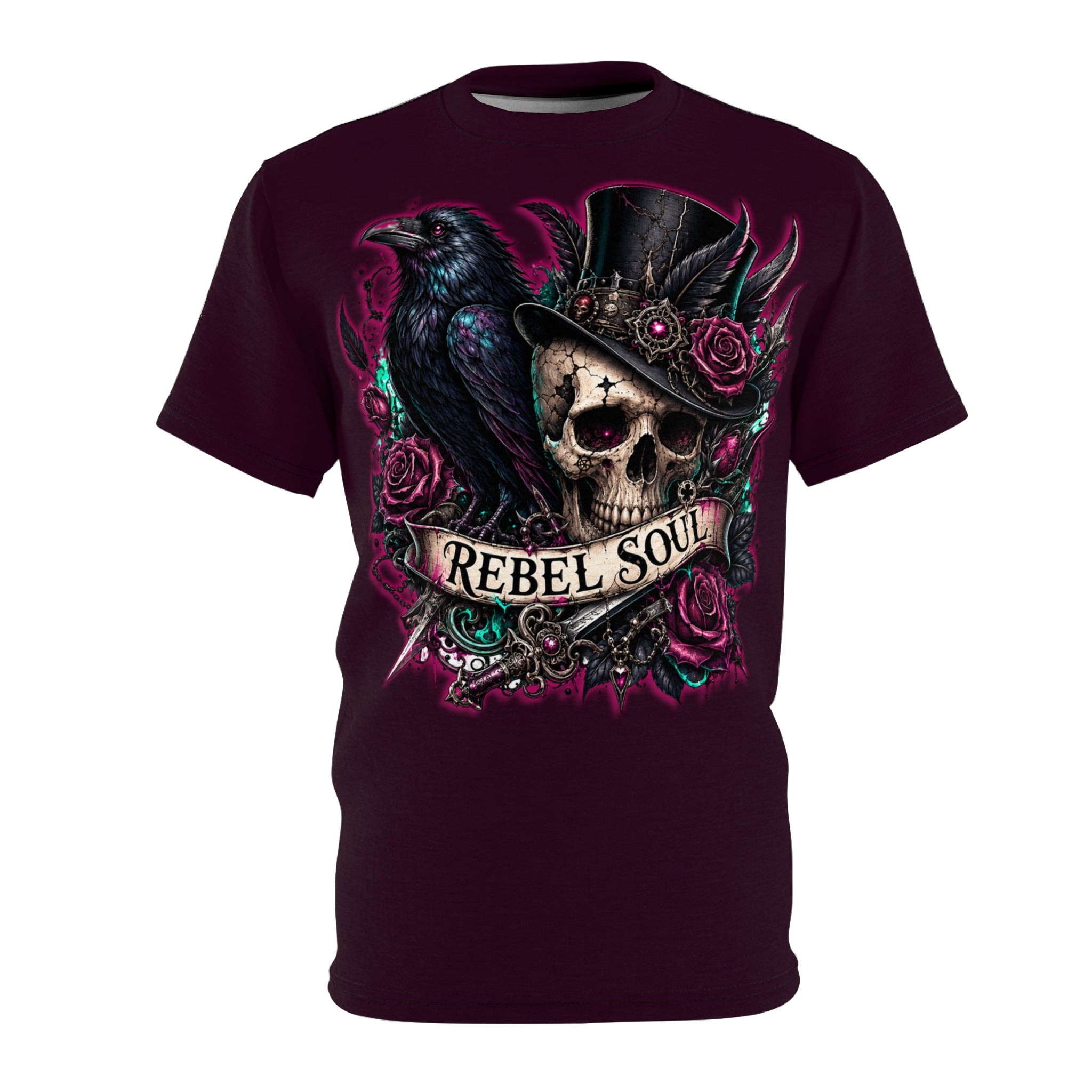 Rebel Soul Skull with Raven Tee | Gothic Rose Skull Shirt | Chaos Kitten Emporium®