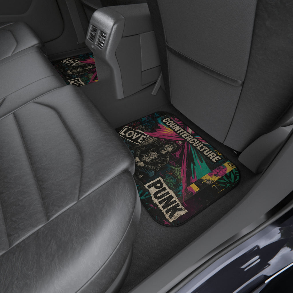 Gothic Dissent Car Mats with Chaos Kitten design, custom auto accessories by Printify, featuring dark aesthetic and detailed patterns.