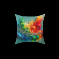 Vibrant teal and green striped pillow featuring flowing musical notes, perfect for adding a lively touch to creative spaces.