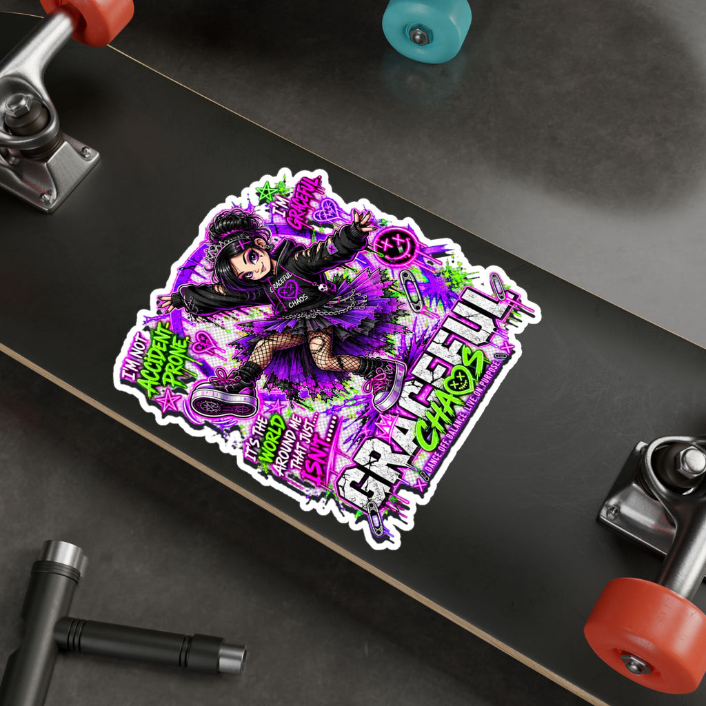 a skateboard with a sticker on it