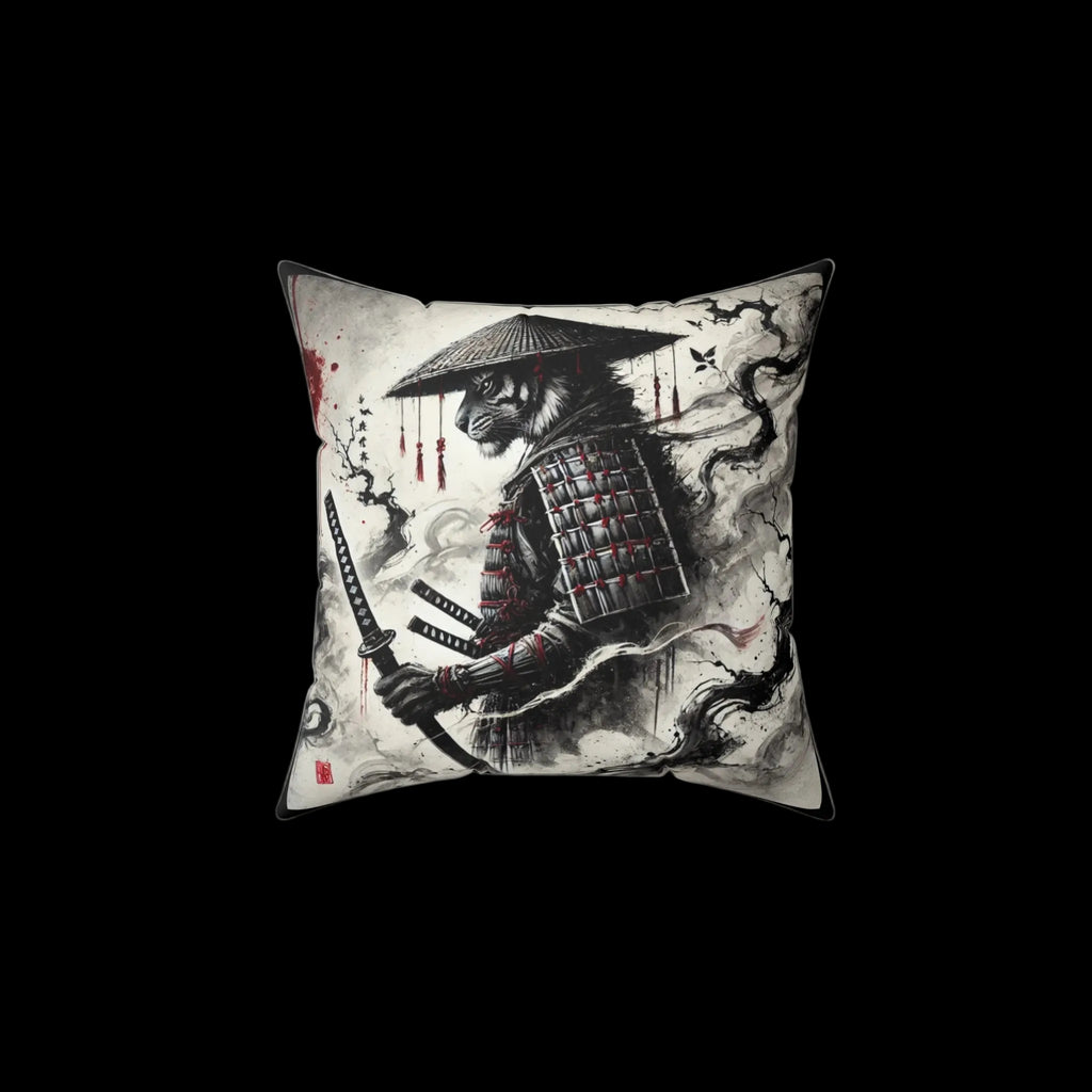 Samurai Tiger pillow featuring Japanese art design, decorative cushion for home decor by Chaos Kitten Emporium® and Printify