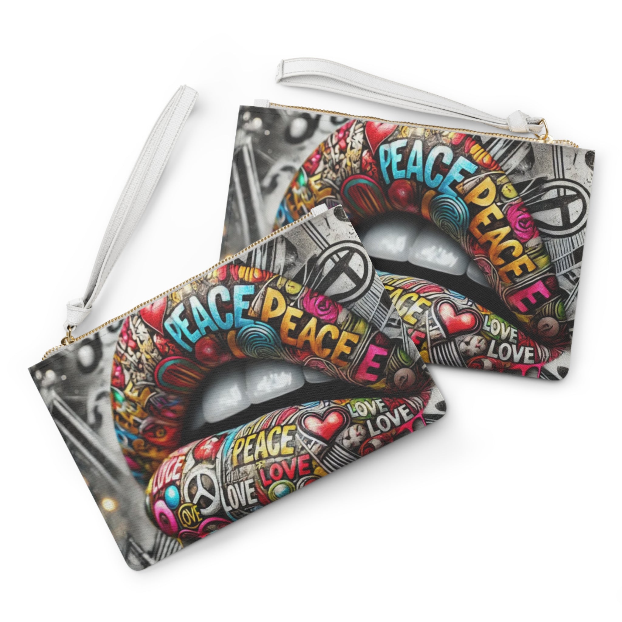 Chaos Kitten Emporium® Vegan Leather Clutch Bag | Bold Peace & Love Design | Streetwear Chic