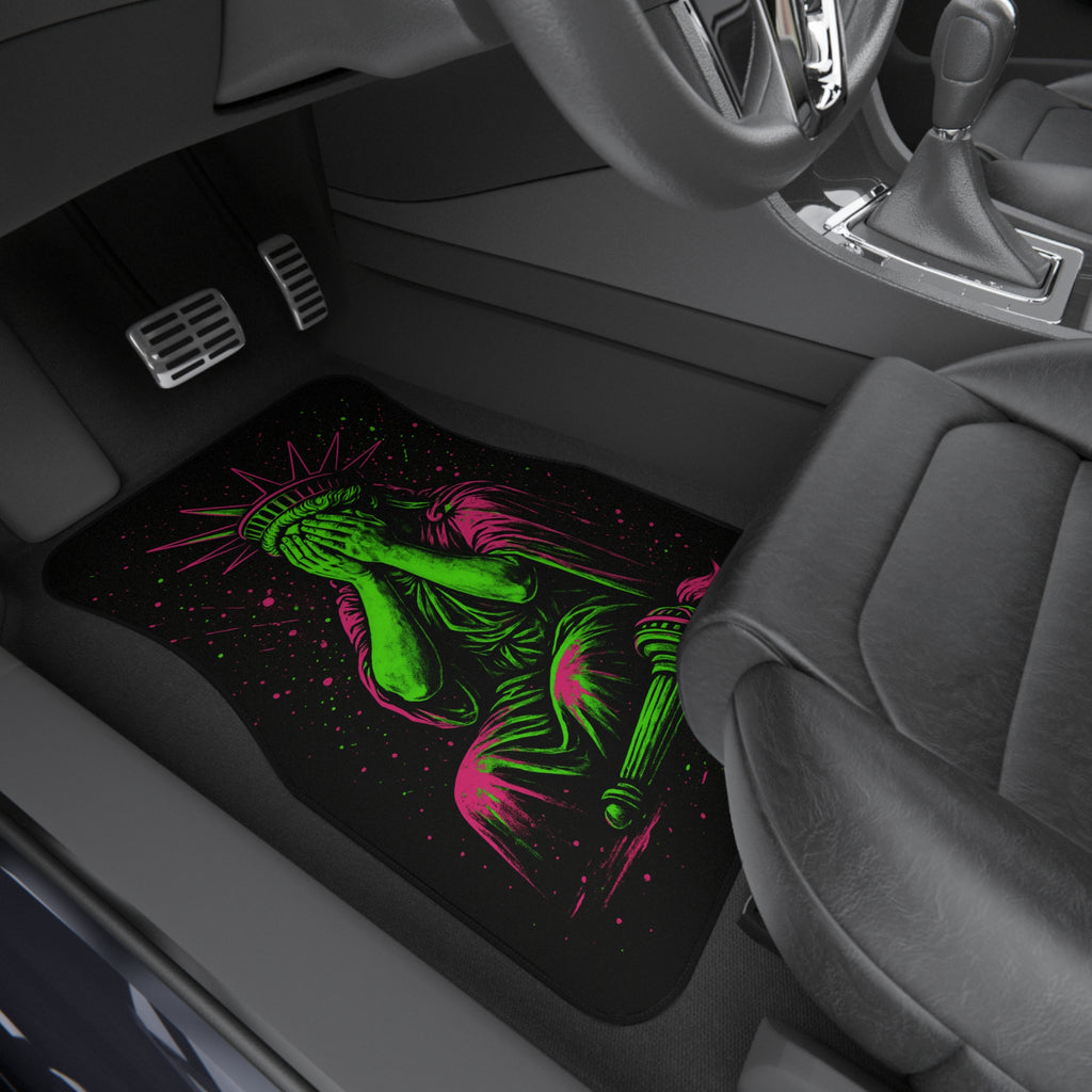 Neon Liberty car mat set by Chaos Kitten Emporium® featuring bright neon colors and modern design for vehicle interior accessories.