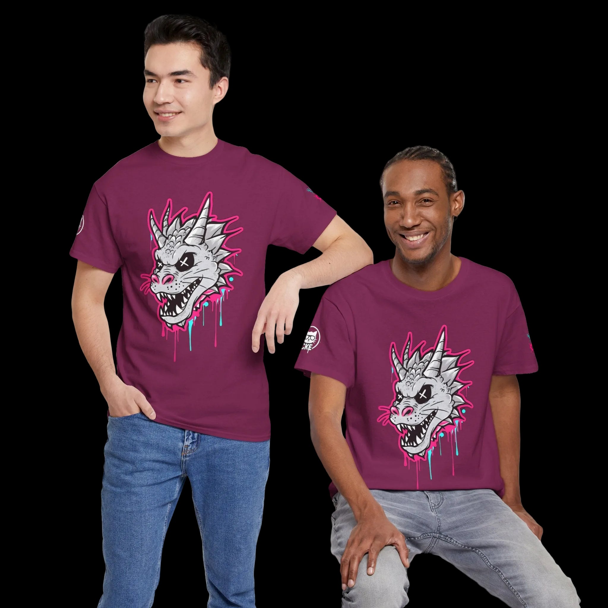 Graffiti Chaos Dragon Skull Graphic T-Shirt | Neon Drip Streetwear Chaos Kitten Emporium®