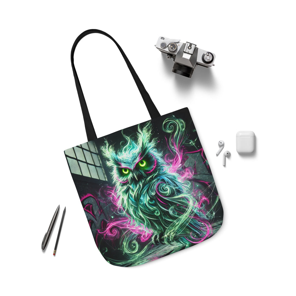 Mystic Owl all-over print tote bag featuring gothic-inspired owl design, made by Printify for Chaos Kitten Emporium accessories.