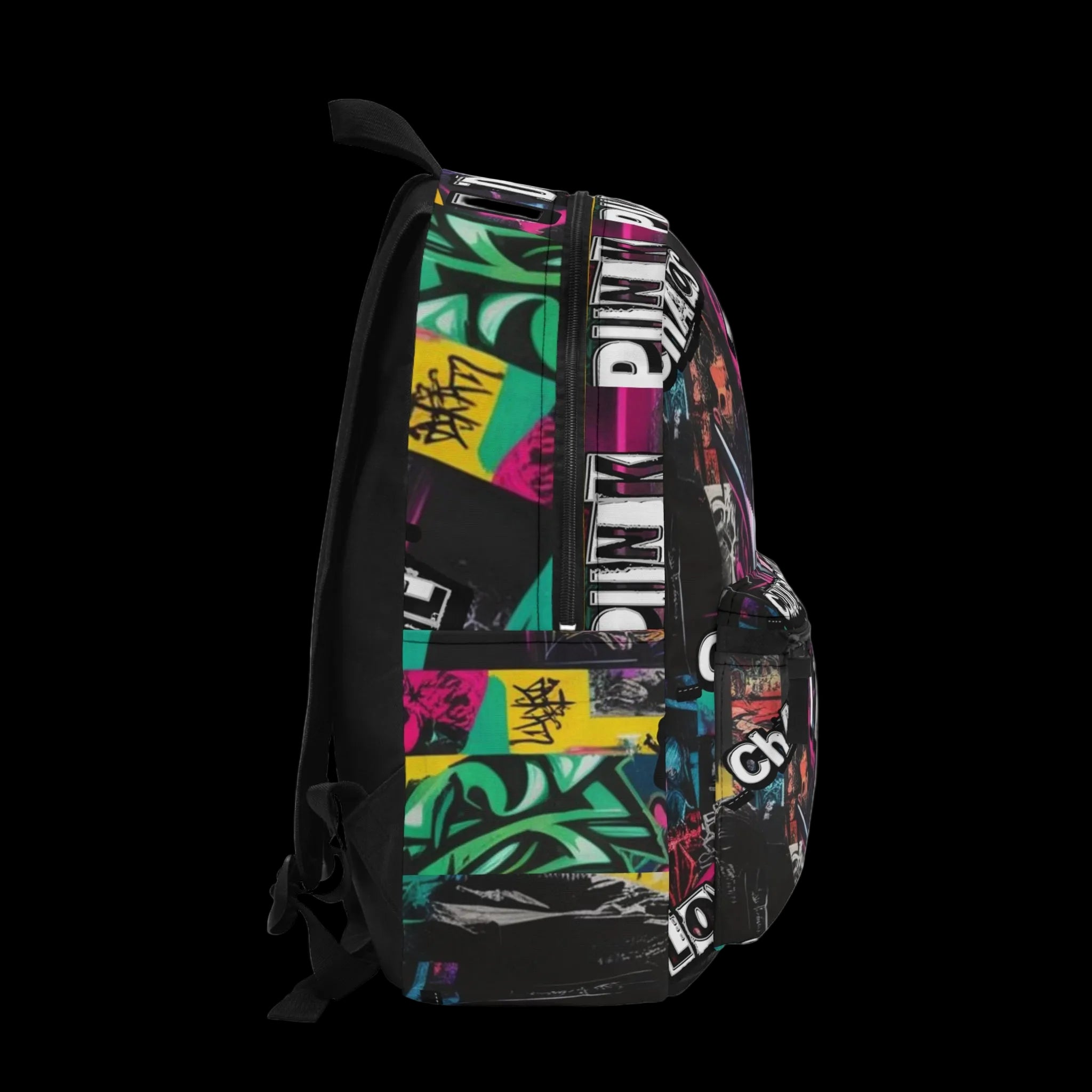 Black Rebel's Cry backpack with edgy design and chaos kitten graphic, stylish bag from Printify's edgy chic collection.