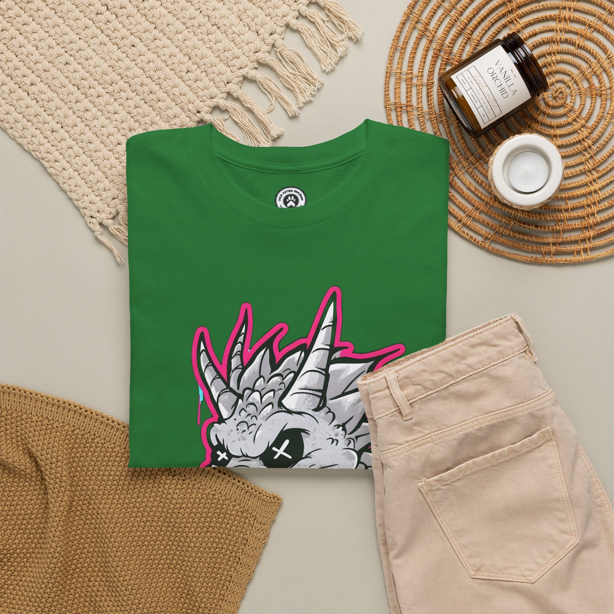 Graffiti Chaos Dragon Skull Graphic T-Shirt | Neon Drip Streetwear Chaos Kitten Emporium®