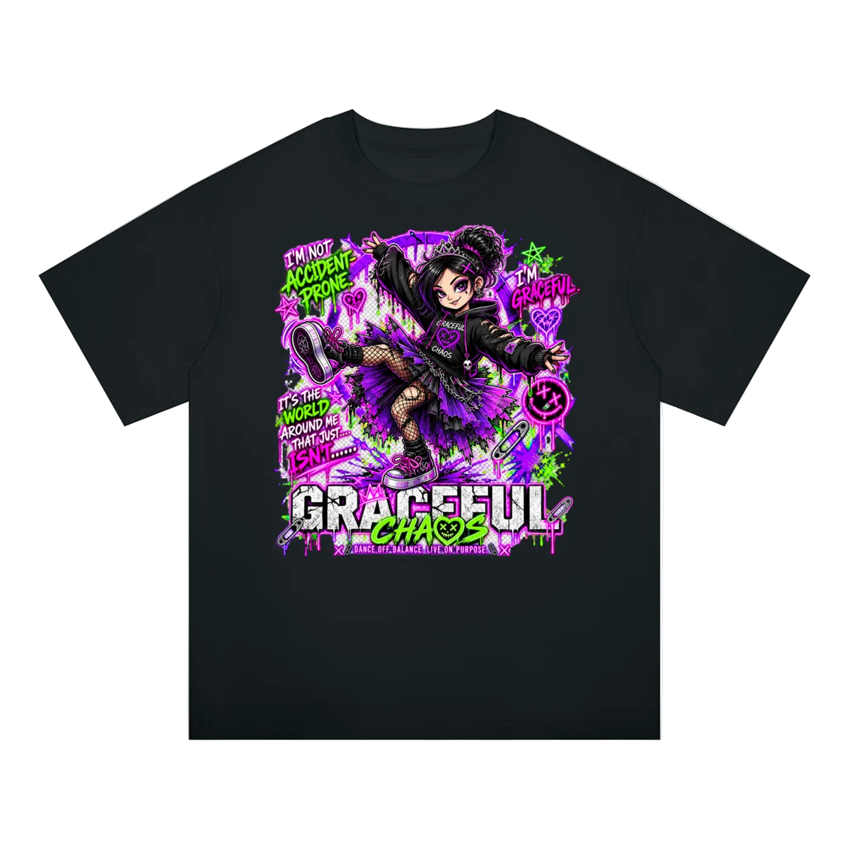 a black shirt with a cartoon character on it