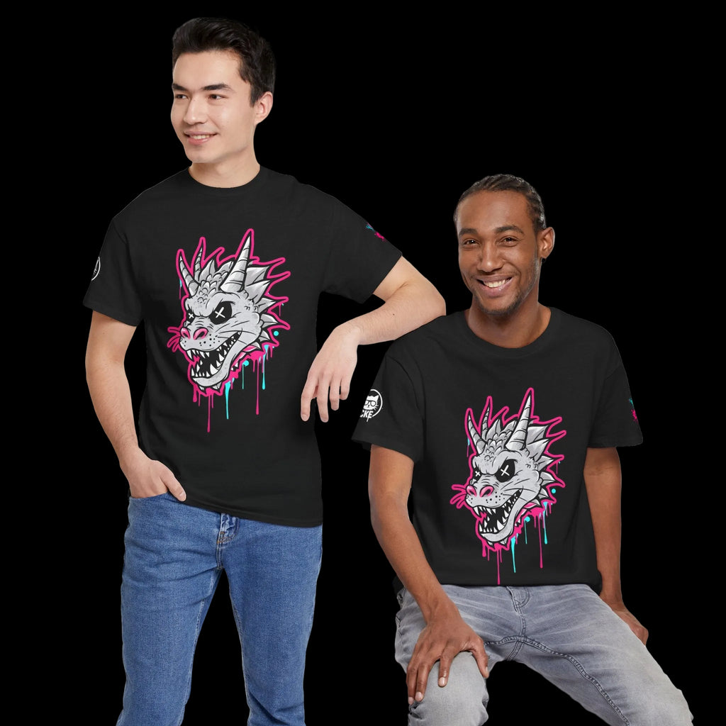 Graffiti Chaos Dragon Skull Graphic T-Shirt | Neon Drip Streetwear Chaos Kitten Emporium®