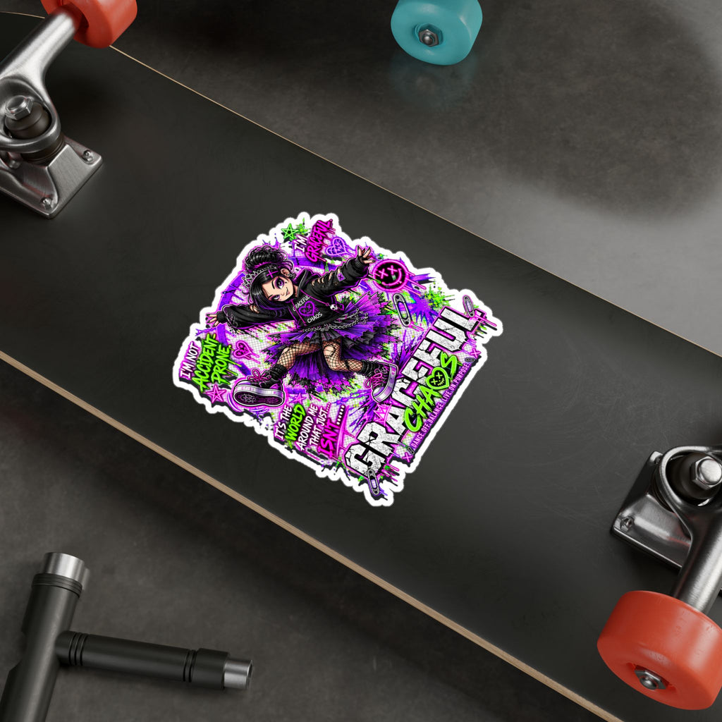 a skateboard with a sticker on it