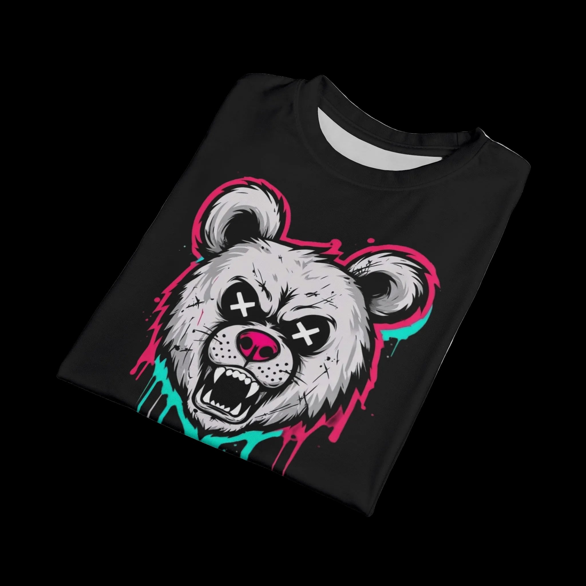 All-over print graffiti grunge bear graphic tee from Chaos Kitten Emporium featuring edgy streetwear design by Printify.
