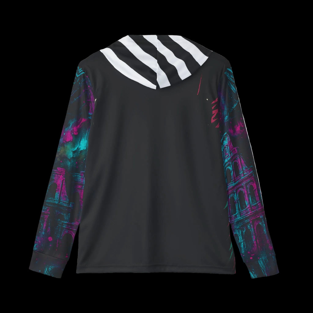Colorful neon chaos graphic hoodie from Printify's Chaos Kitten Emporium featuring all-over print streetwear design.