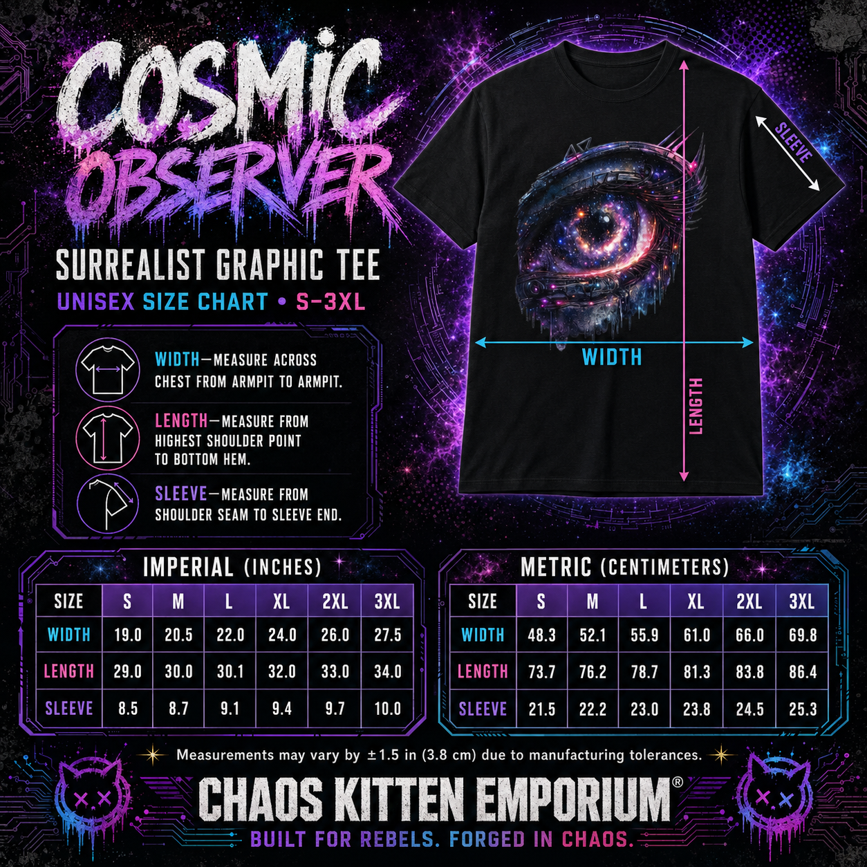 Cosmic Observer Surrealist Graphic Tee - Chaos Kitten Emporium
